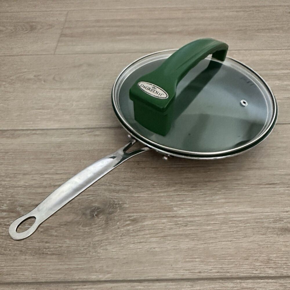 Orgreenic Ceramic Green Non-Stick Large 10 in Fry Pan with Lid Non Toxic